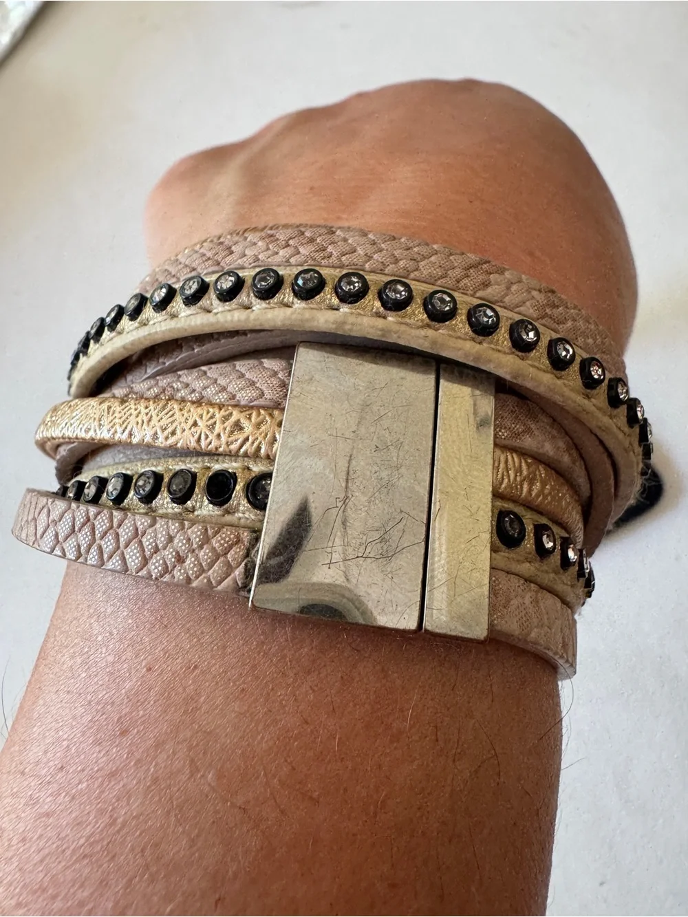 Wrap-Around Leather & Crystal Bracelet - Boho Glam
